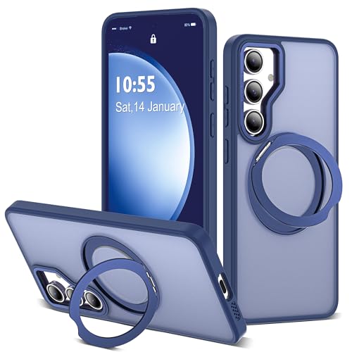 Image of for Samsung Galaxy S23 FE Case with 360 Rotatable Magnetic Ring Stand Compatible with Mag-Safe Military Protection Shockproof Matte Translucent Phone Cases for S23 FE,Blue