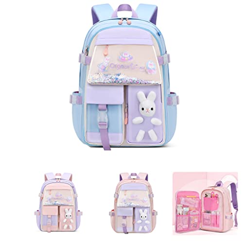 Bunny Backpack,Kawaii Bunny Backpack for Girls,Cute Aesthetic Backpack,Large Capacity Waterproof Kawaii Bookbag for School Teens Girl Back to school. (Small, Blue) Cover