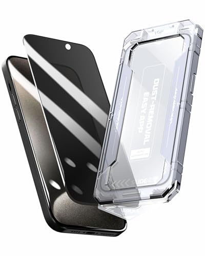 Image of Affix 2 Pack for Privacy iPhone 15 Pro Full Coverage Tempered Glass, Screen Protector Guard with Easy Fix Installation Tool, 9H Hardness Shatterproof, HD Clear Scratch Resistant