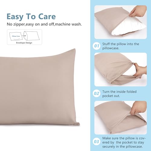 Image of TILLYOU Toddler Pillowcase 2 Pack with Envelope Closure,13 inch x 18 inch Silky Soft Microfiber Travel Kids Pillowcase for Boys and Girls, Khaki & Brown