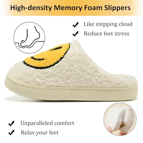Image of Cute House Slippers for Women Men with Memory Foam Retro Happy Face Cozy Shoes
