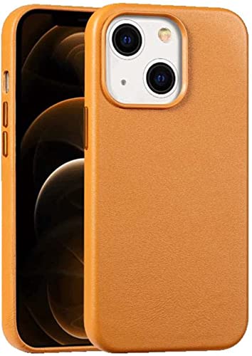 Étui antichoc iPhone 13 cuir véritable orange avec doublure douce