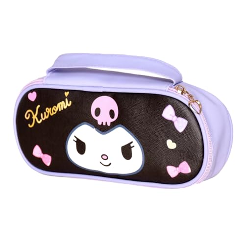 JUTOROSY Cute Pencil Case for Girls Pu Leather Pencil Pouch with Zipper Kawaii Stationery Cartoon Makeup Bag Pen Case Large Capacity Stationery Bag for School Supplies Purple