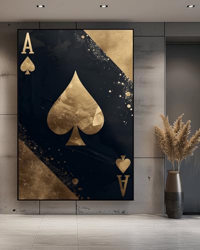 Art de carte de poker noir et or : tableau de prestige encadré