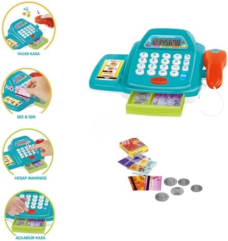 Minik Marketçiler için Işıklı ve Sesli Yazar Kasa- Hesap Makinesi Fonksiyonlu ve Borkod Okutmalı Eğitici Oyuncak Seti (Mavi) - Görsel 2