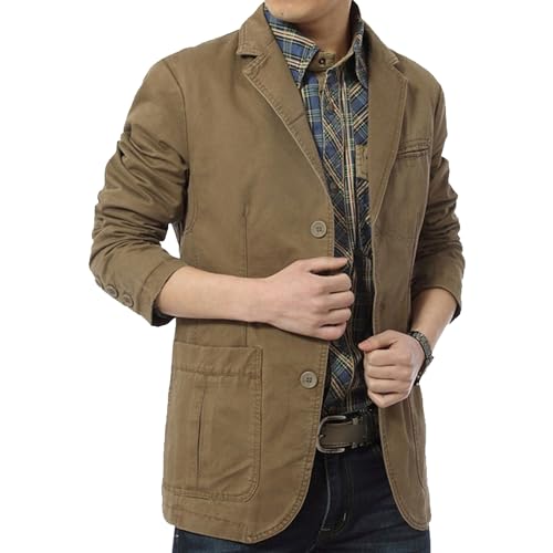 Men's Casual Three-Button Coat Lined Cotton Twill Suit Blazer Jacket Notch Lapel Vintage Jacket Sport Coat
