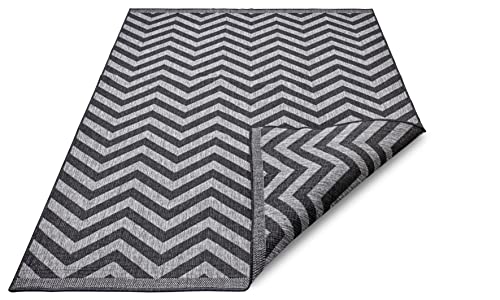 NORTHRUGS Indoor and Outdoor Rug Palma 80 x 150 cm Reversible Rug Weatherproof Modern Design ZigZag Pattern Rug for Balcony Patio Garden Conservatory Living Room Waterproof in Night Silver - Image 4