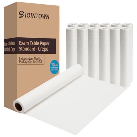 Jointown Exam Table Paper, Crepe Table Paper 18 in X 125 ft, Case of 12 Rolls-Barrier Protection-Independent Plastic Package-Hygienic, Disposable, Reliable For Medical, Exam And Chiropractic Tables Cover