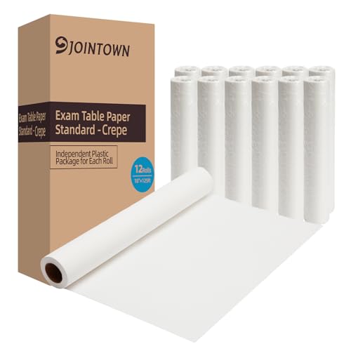 Jointown Exam Table Paper, Crepe Table Paper 18 in X 125 ft, Case of 12 Rolls-Barrier Protection-Independent Plastic Package-Hygienic, Disposable, Reliable For Medical, Exam And Chiropractic Tables