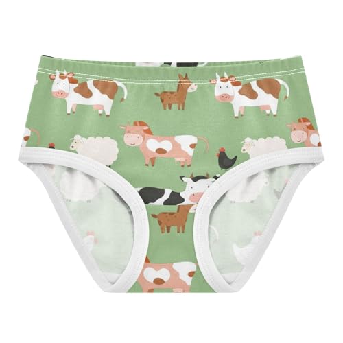 Toddler Girl Briefs, Farm Animals Cows Green Cotton Girls Underwear, 2T–8 Years