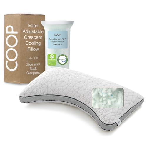 Coop Home Goods Eden Crescent Bed Pillow for Side & Back Sleepers, Queen Size, Adjustable Medium Soft Memory Foam Pillow with Cooling Gel & Ergonomic Crescent Shape, CertiPUR-US/GREENGUARD Gold
