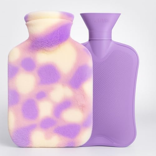 Nuvex Hot Water Bottle with Ultra Soft Plush Cover 2 Litre Medical-Grade Silicone Hot & Cold Therapy Bag for Menstrual Cramps, Back Pain, Muscle Aches & Therapeutic Warmth Hot Compress (Lavender)