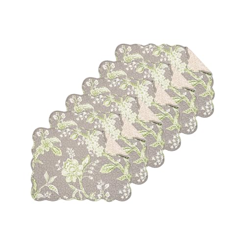 Image of 13 inch x 19 inch Julia Quilted Vintage Floral Scalloped Jacobean Spring Set of 6