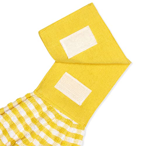 Cackleberry Home Gingham Check Terrycloth Hanging Kitchen Hand Towel Cotton With Button Accent, Set Of 2 (Lemon Yellow) #TOP2