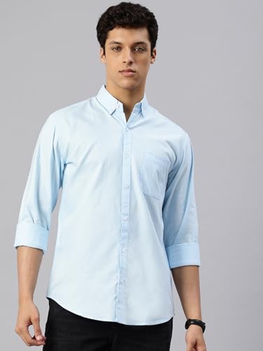 Image of Majestic Man Men's Solid Pure Cotton Casual Shirt - Slim Fit | Full Sleeves | Soft & Breathable Fabric