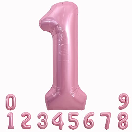 Image of TONIFUL 40 Inch Light Pink Large Numbers 0-9, Number 1 Digital Helium Balloon, Pink Foil Mylar Big Number Pastel for Birthday Party Anniversary Supplies Decorations