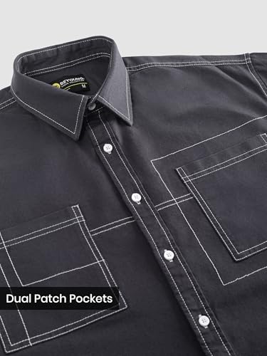 Image of Beyoung Cotton Contrast Stitch Relaxed Fit Shirt for Men | Dual Pockets | Full Sleeves | Casual Shirt