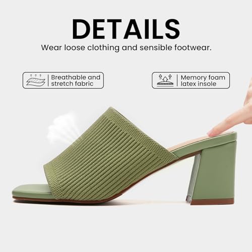Image of Tilocow Knit Heeled Sandals for Women Square Open Toe Heeled Mules Chunky Block Low Heel Slip On Slides
