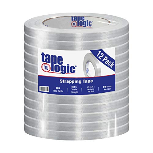 Image of Aviditi Tape Logic 1 /2 Inch x 60 Yards, Reinforced Glass Filament Strapping Tape, Clear, for Palletizing, Unitizing and Heavy-Duty Bundling (12 Rolls) (T913150012PK)