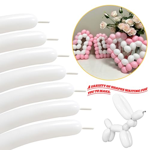 Image of LXZFCRG 260 Balloons White Long Ballons for Balloon Animals, 100pcs Twisting Ballons for Balloon Garland Animals Modeling Birthday Wedding Party Decorations (White)
