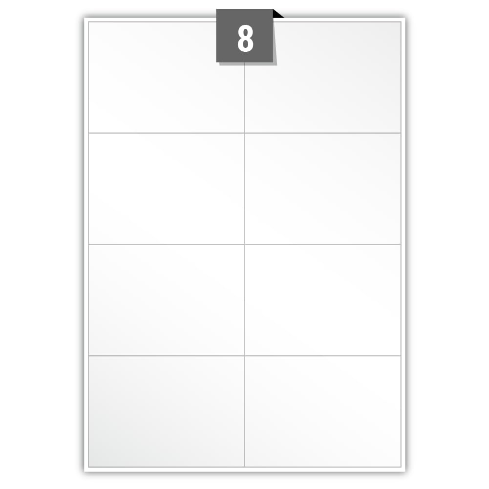 Gloss Yellow Paper - Permanent Adhesive - Plain Sheets - 8 Rectangle Labels per A4 Sheet - Label Size 105.00 mm x 74.25 mm