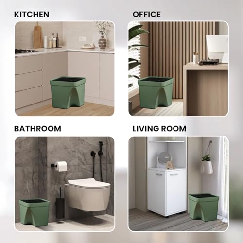 Image of JD FRESH 1 Pcs 10L Dustbin with Lid for Kitchen, Bedroom, Bathroom | Plastic Garbage Bin for Wet & Dry Waste, Food, Biomedical Waste | Multipurpose Trash Can for Home, Office Commercial Use - Green