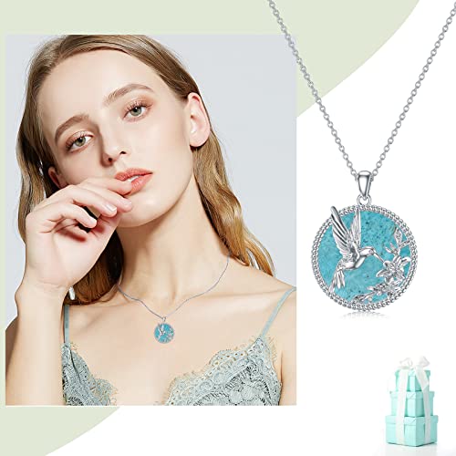 Bethza Hummingbird Necklace 925 Sterling Silver Hummingbird Pendant With Flower Bird Natural Turquoise Gemstone Animal Jewelry Gifts For Women Girl Wife #TOP4