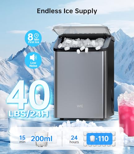 Image of Ice Maker Nugget Countertop 40LBS Pebble Ice Machine,Quick Ice Making,Soft Crunchy Sonic Portable Small Frozen Ice Makers, Quiet Anti-Scale Self Cleaning Tabletop /Office /Home /Party /Camping,Metal Black