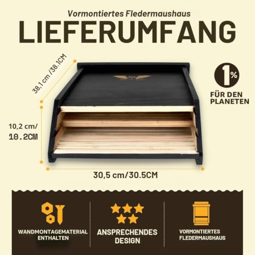 Wildyard Bat House for Outdoors - Der Komplette Fledermauskasten für den Außenbereich - Säubere deinen Garten von Mücken - Fledermauskasten ohne Lack innen - Eine Kammer Zedernholz-Fledermauska