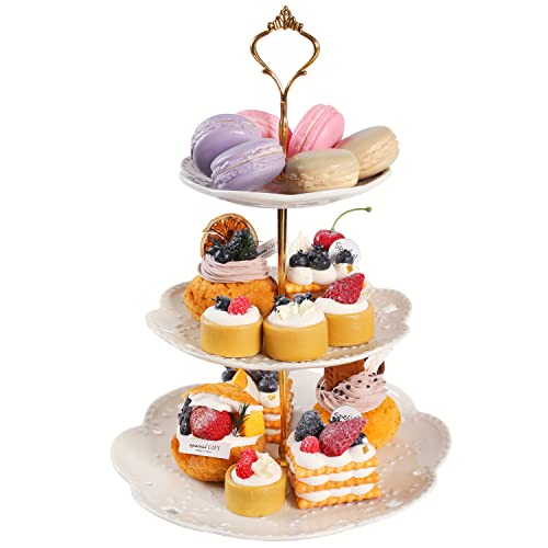 Shellkingdom 3 Tier Ceramic Cupcake Stands, Serving Tray With Embossed Patterns Cupcake Dessert Candy Fruit Display Holder For Wedding, Christmas, Baby Shower Birthday Tea Party (Pure White) #TOP11