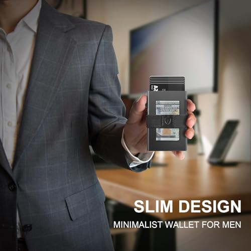 Image of TOYFID Minimalist Wallet for Men,Slim Wallet Compatible with AirTag,Card Holder Metal Wallet,Pop Up Wallet,Metal Card Holder,Quick Access Card,RFID Blocking Protection,Hold 12+ Credit Cards (Grey)