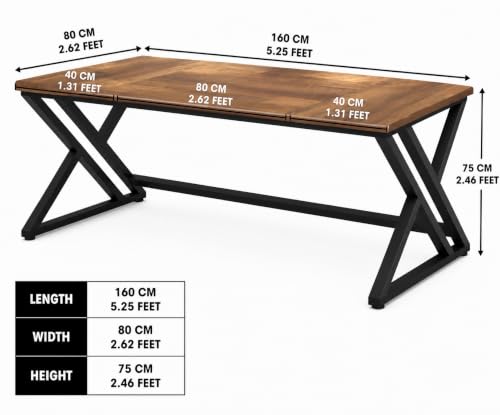 Image of Modern Industrial Computer Desk | Extra Long, Home Office Study Writing Table | Wooden Workstation with Metal Frame | Executive Gaming Desk | Walnut Cream | 160x80x75 cm