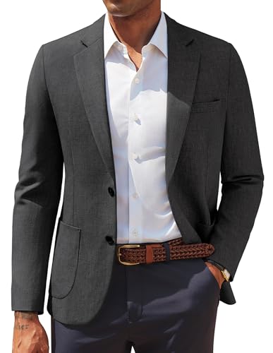 PJ PAUL JONES Pattern Lined Blazer for Men Two Button Lightweight Suit Jacket Slim Fit Casual Sport Coat Carbon Grey