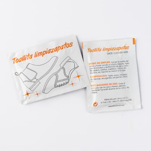 Limoncol Lot de 14 lingettes nettoyantes pour chaussures, nettoyage rapide sans rinçage, incolore et sans taches, pour chaussures et cuir, format monodose portable, 14 unités