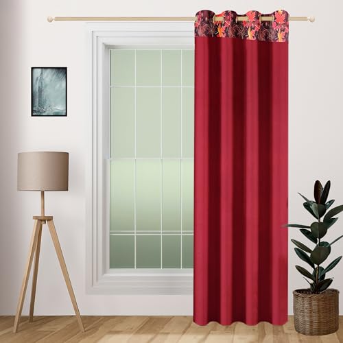 Image of Swayam 100% Blackout Polyester Door Curtain for Living Room & Bedroom | 7.5 Feet | Room Darkening Curtain with Eyelets | Pack of 1 | Solid Design - Maroon