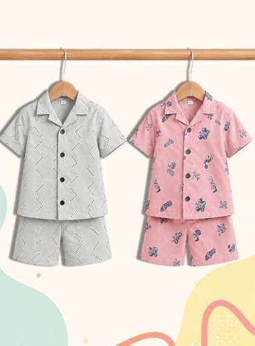 Image of 3BROS Baby Boys & Baby Girls Pure Cotton Clothing Set Casual Half Sleeves Shirt with Shorts Set For Boys & Girls
