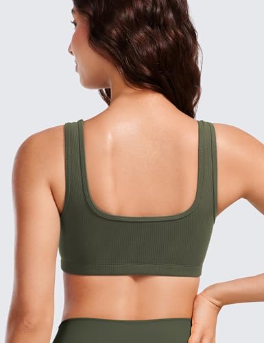 CRZ YOGA Ribbed Sports Bras for Women - Square Neck Wireless Padded Bra Low Coverage Yoga Crop Top2
