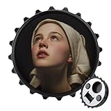 Abridor de botellas redondo con diseño de mujer medieval que mira hacia arriba renacentista, imán para nevera, cocina, oficina