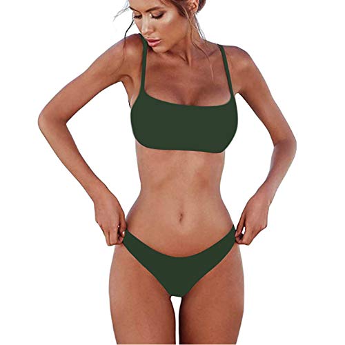 meioro Costumi da Bagno per Donna a Due Pezzi Bikini a Vita Bassa Tankini Bikini Push Up Abito a Vita Bassa(S,Verde)