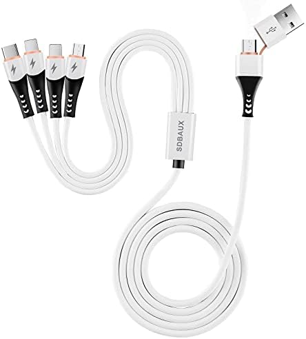 SDBAUX 3A 6 in 1 USB A/USB C Multi Charger Cable, Multi Phone Charger Cable USB A/USB C to 2 iP Micro USB Type C Cables Fast Charging for Cell Phone, Samsung- 1.2M