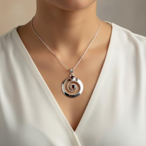 Charm Argent 925 Pendentif Grenat pour Femmes Bijoux de Naissance - 4