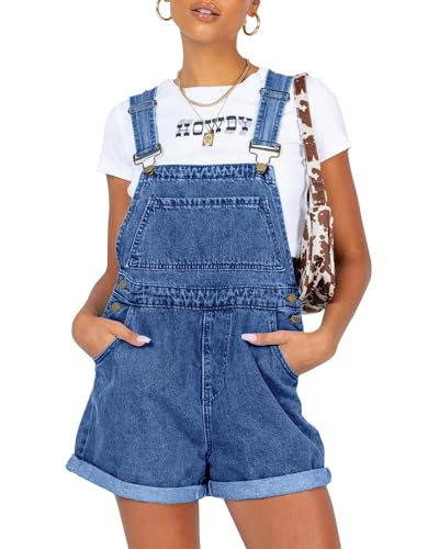 PLNOTME Women's Cute Denim Shorts Overall Summer Adjustable Straps Wide Leg Jeans Shortalls with Pockets