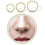 3pcs Gold Nose Ring Piercing Jewellery for Women, Gold Nose hoops Snug + Super Snug Nose Ear Lip ring Tragus Septum Rings 6mm 8mm 10mm, 20g Surgical Steel Hypoallergenic