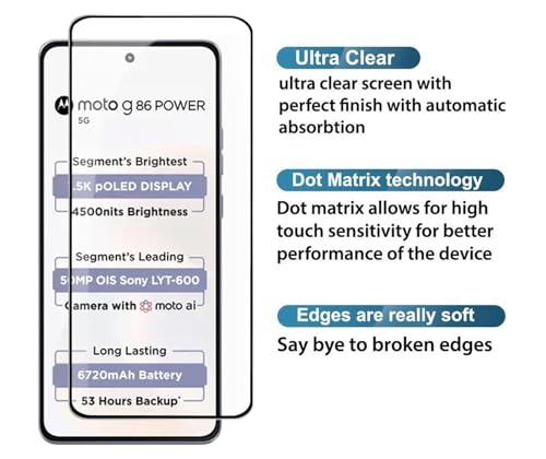 Image of HD Tempered Glass Screen Protector Compatible for Moto G86, G86 Power 5G with Edge to Edge coverage and Easy Installation kit