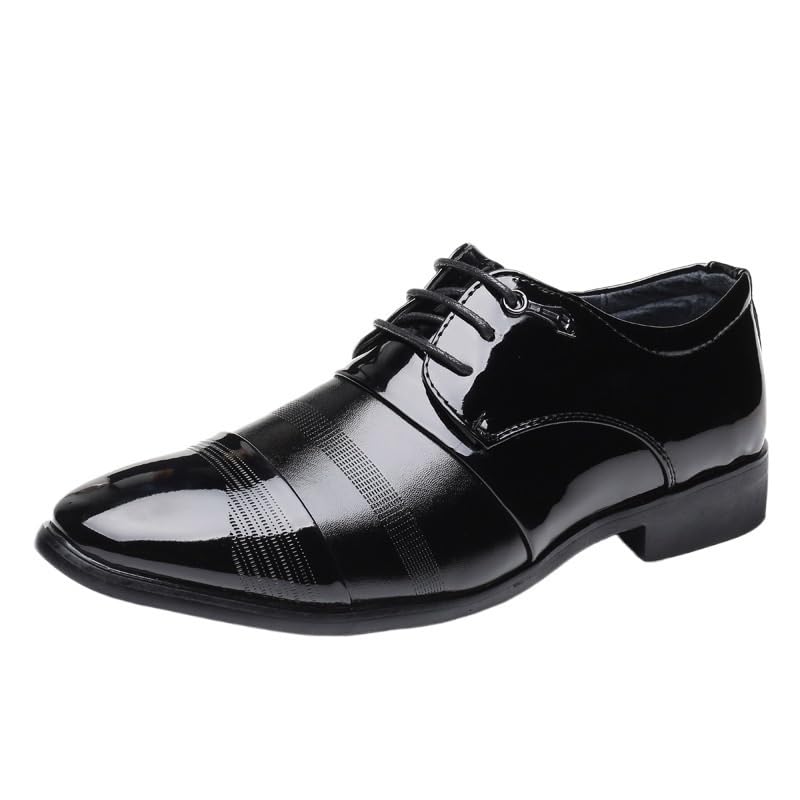 Men's Shiny Patent Leather Dress Shoes Mens Sneaker Low Top Lace Up Pointed Toe Casual Oxford Shoes Comfortable Business Lace Up Oxford Shoes