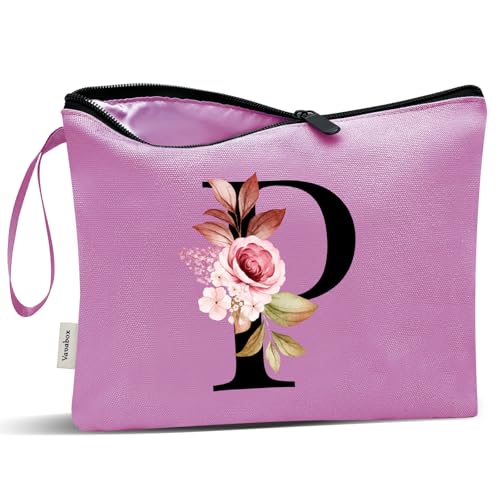 Image of Vavabox A-Z Personalized Makeup Bag, Birthday Gifts for Women Mom, Gifts for Best Friend, Bride Bridesmaid Cosmetic bag (P, 07-Purple)