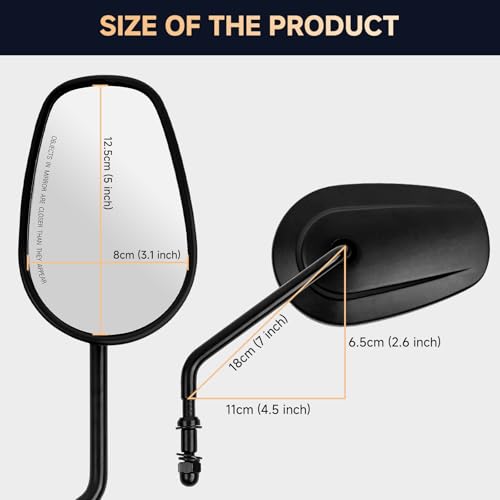 Image of Motorcycle Mirrors - Long Stem 8mm Motorcycle Handlebar Rearview Side Mirrors Compatible with Harley Road King,V-ROD, Sportster, Dyna, Softail, Street Electra Road Glide 1982-2025 Black Tapered