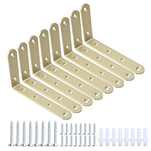 Winker Corner Brace 8 Pcs Shelf Bracket Heavy Duty Gold L Corner Brace, Decorative Joint Angle Bracket For Shelf 5 Inchx3 Inch Shelves Wall Hanging Bracket With Screws (125X75Mm(5 Inchx3 Inch)(8Pcs)) #TOP27