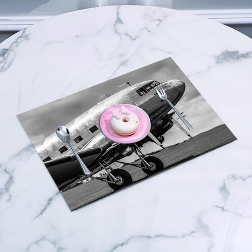 QRFASFZO Gewebte Platzsets Tischsets 6 er Set Vinyl Hitzebeständig Platzdeckchen Antifouling und Waschbar,Oldtimer-Flugzeug, altes Verkehrsflugzeug, antikes Motor-Cockpit, Propeller, Flügel u,45x30cm