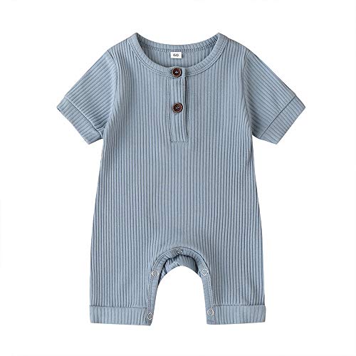 Image of iddolaka Unisex Newborn Baby Boy Girl Short Sleeve Button Romper Jumpsuit One-Piece Outfits Solid Color Clothes